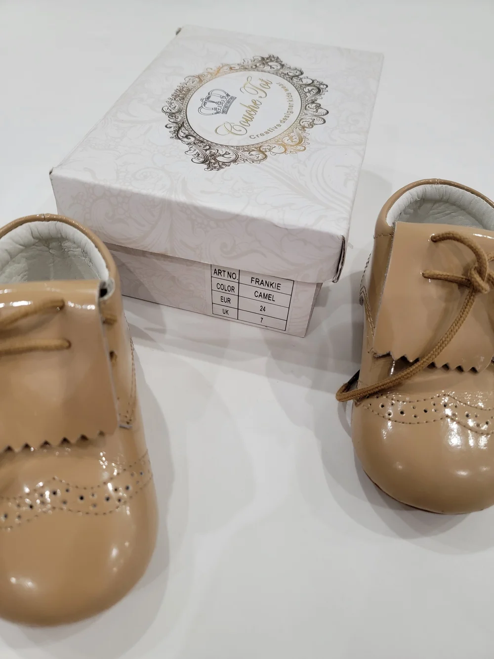 Patent Camel Brogue Lace Up Shoes Size EU 24